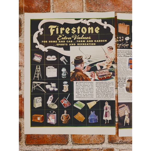 1942 Firestone 2-Page Vintage Print Ad‎ - Extra Values & Wartime Products - Picture 4 of 7